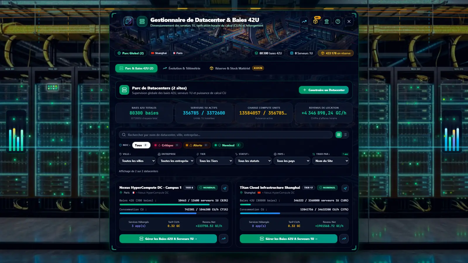 Gestionnaire de datacenters et de baies 42U